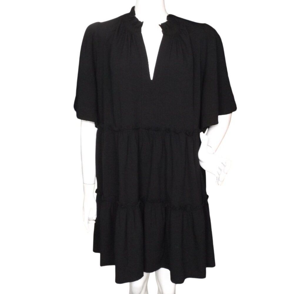 TUCKERNUCK Mini Dress, XXL, Black Crepe Crawford, Wide sleeve, Flowy A-line
